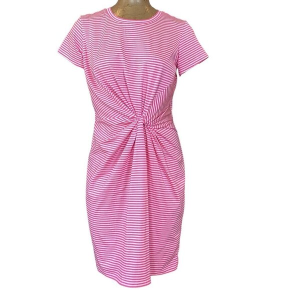 Vineyard Vines Pink Striped Sankaty Twist Front Tee-Shirt Dress M #295F - Picture 3 of 8